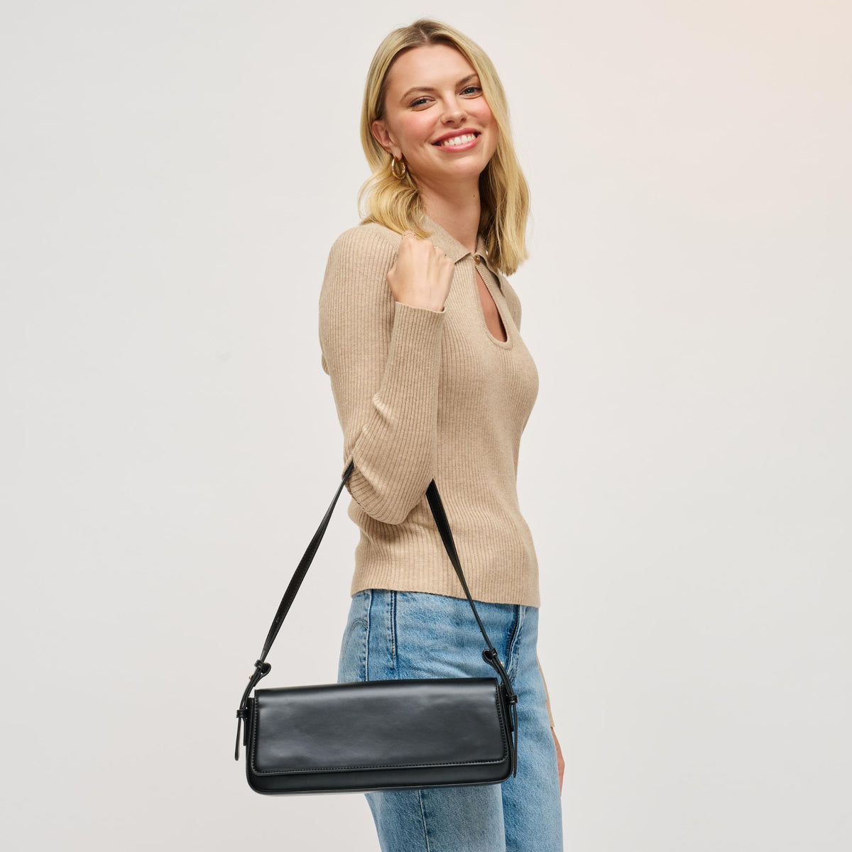 Woman wearing Black Urban Expressions Sorella Shoulder Bag 840611199331 View 3 | Black