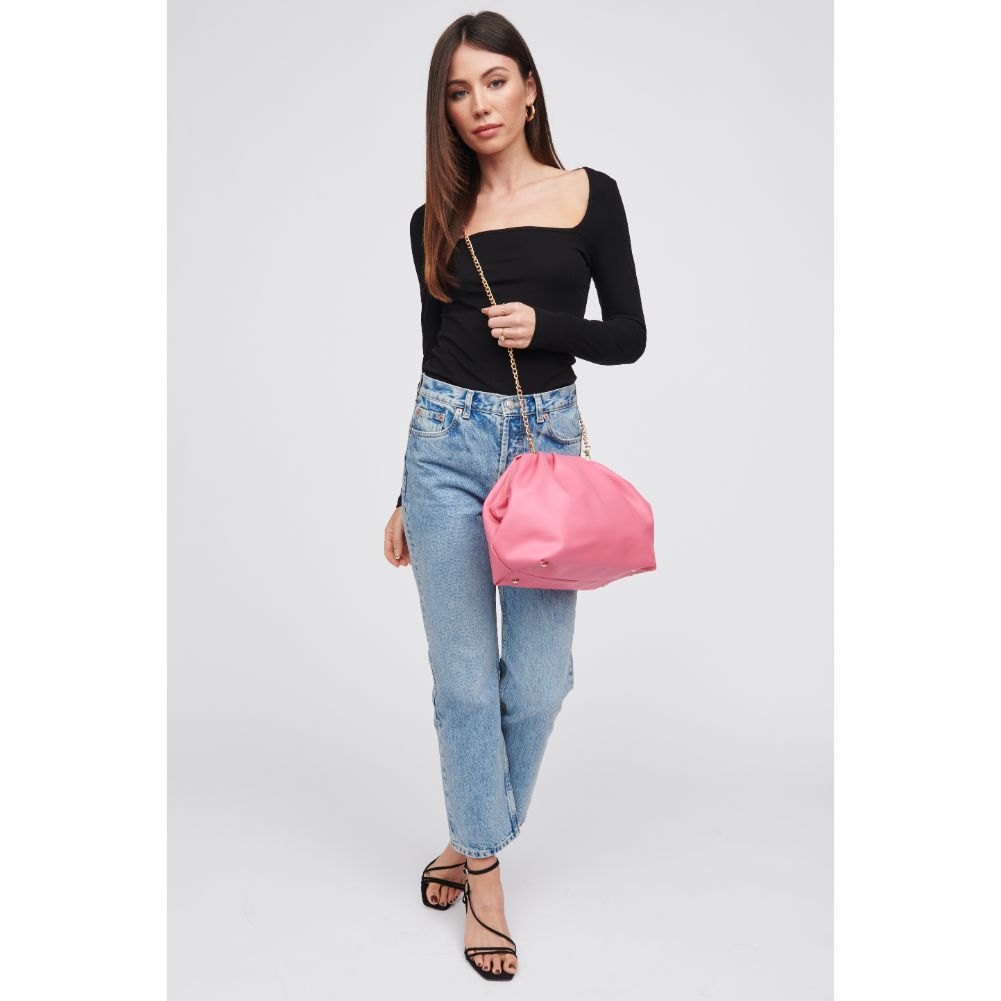 Woman wearing Bubblegum Urban Expressions Yasmina Clutch 818209016292 View 3 | Bubblegum