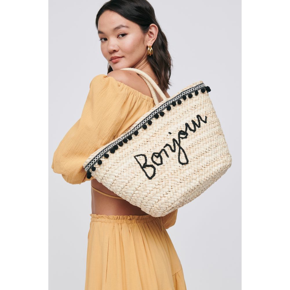 Woman wearing Beige Urban Expressions Bonjour Tote 840611100191 View 1 | Beige