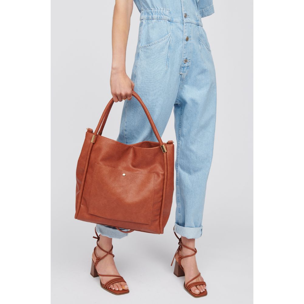 Woman wearing Tan Urban Expressions Deborah Tote 818209016797 View 1 | Tan