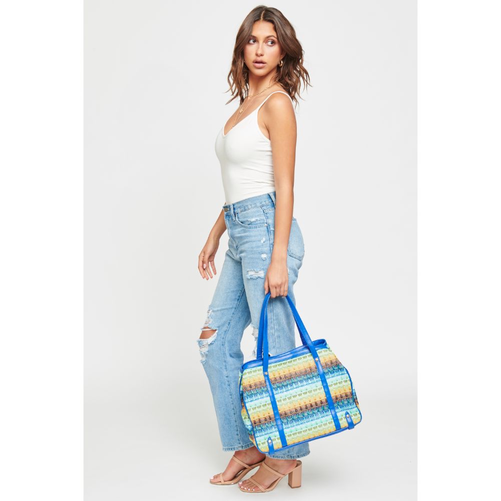 Woman wearing Blue Multi Urban Expressions Journey Tote 840611111210 View 4 | Blue Multi