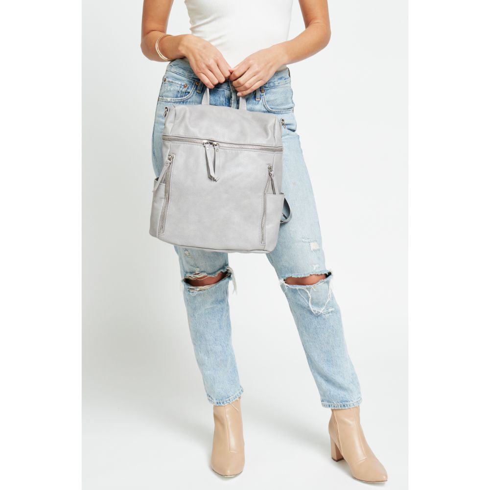 Woman wearing Grey Urban Expressions Jefferson Backpack 840611179753 View 4 | Grey