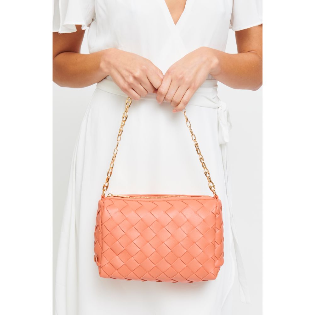Woman wearing Coral Urban Expressions Elara Crossbody 840611179623 View 3 | Coral
