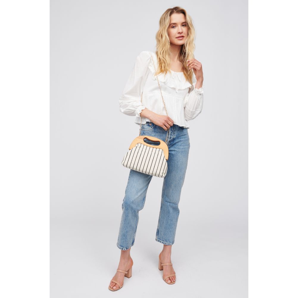 Woman wearing White Black Urban Expressions Java Clutch 840611100351 View 3 | White Black