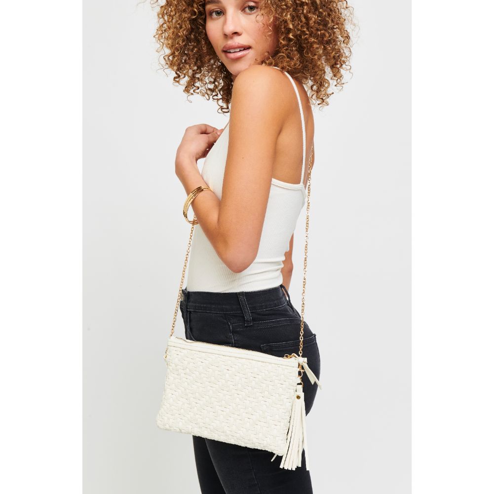 Woman wearing Ivory Urban Expressions Jess Clutch 840611172501 View 1 | Ivory