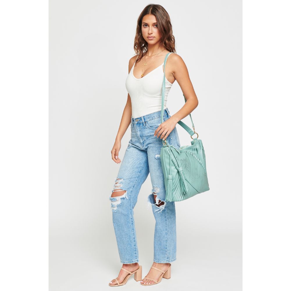 Woman wearing Sage Urban Expressions Jinx Hobo NA-840611124982 View 4 | Sage