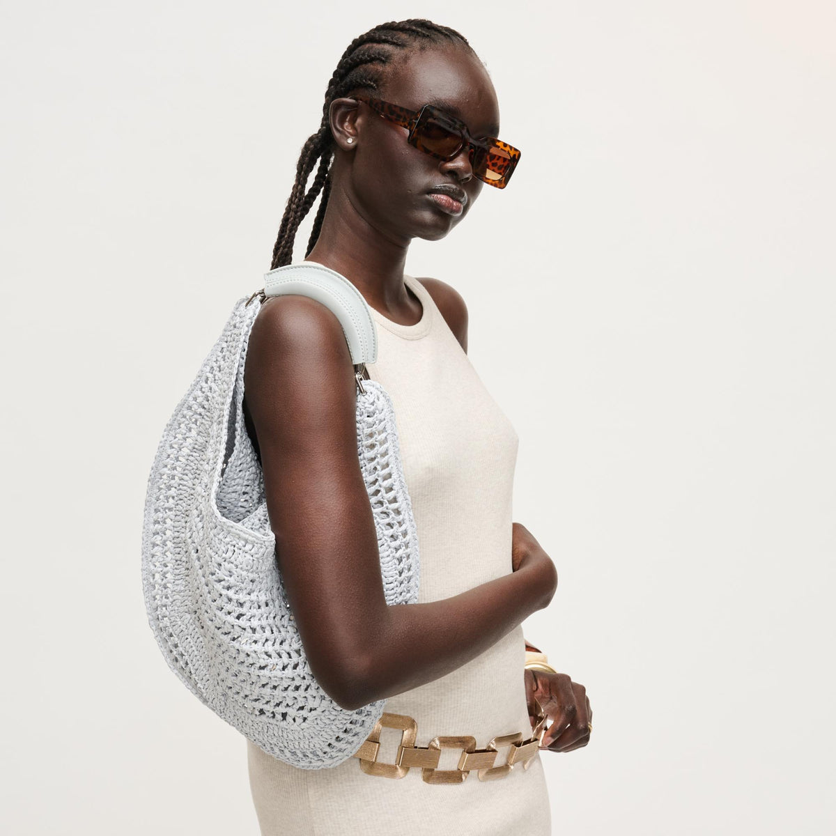 Woman wearing Ice Blue Urban Expressions Camden Hobo 840504204517 View 2 | Ice Blue