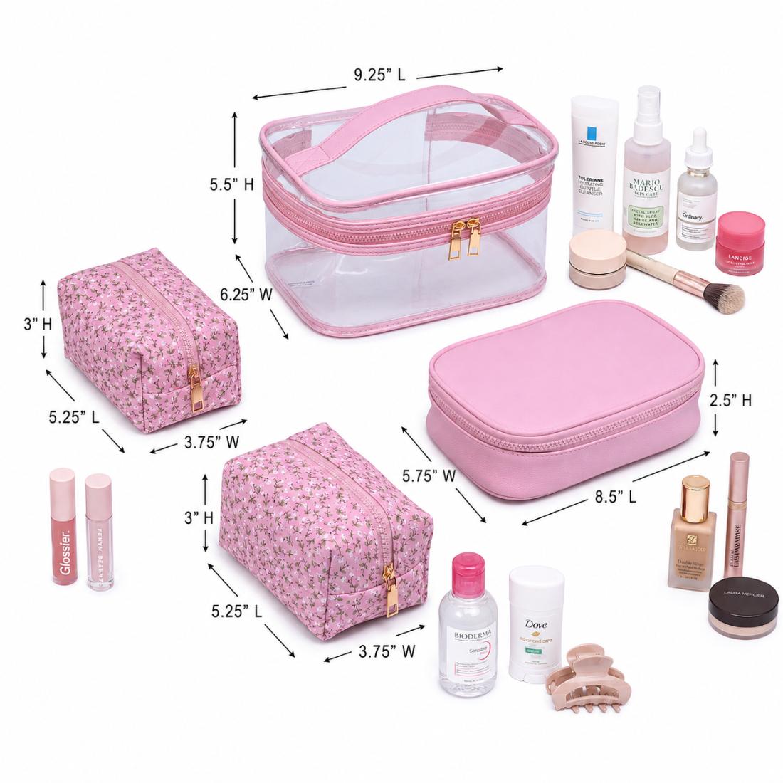 Woman wearing Dusty Rose Floral Urban Essentials Garden Glow - 4 Piece Train Case Set 840504215780 View 3 | Dusty Rose Floral