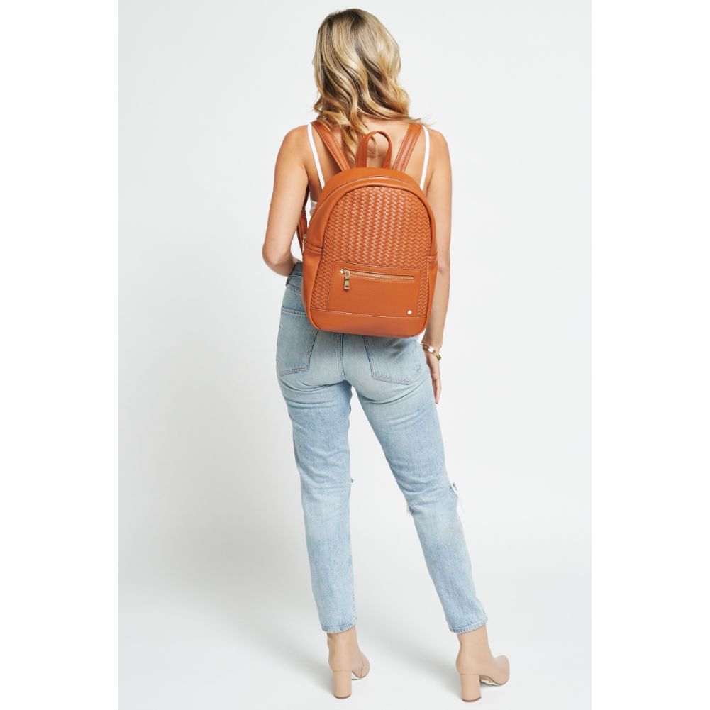 Woman wearing Tan Urban Expressions Becca Backpack 840611178718 View 4 | Tan