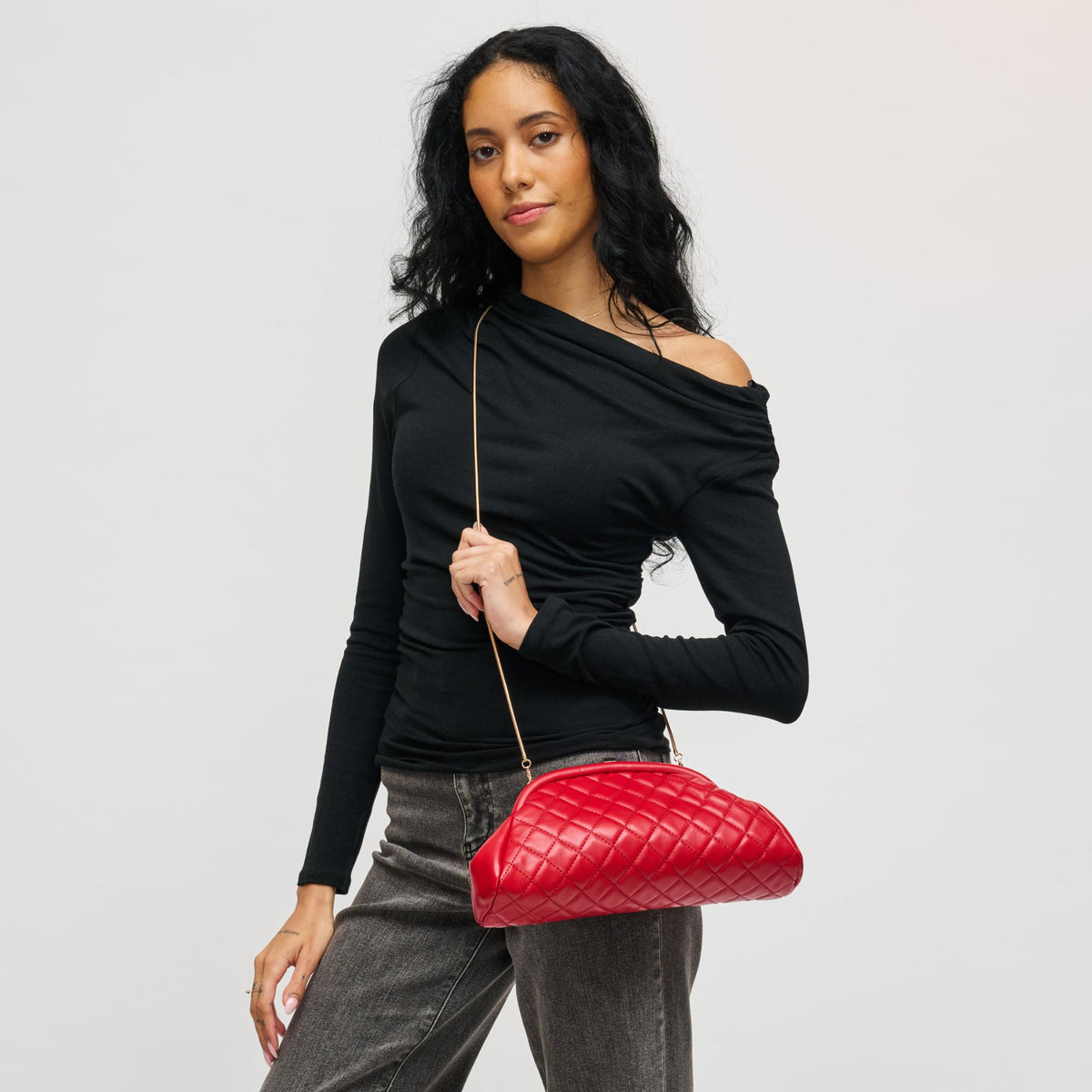 Woman wearing Red Urban Expressions Ava - Quilted Clutch 840504200687 View 2 | Red