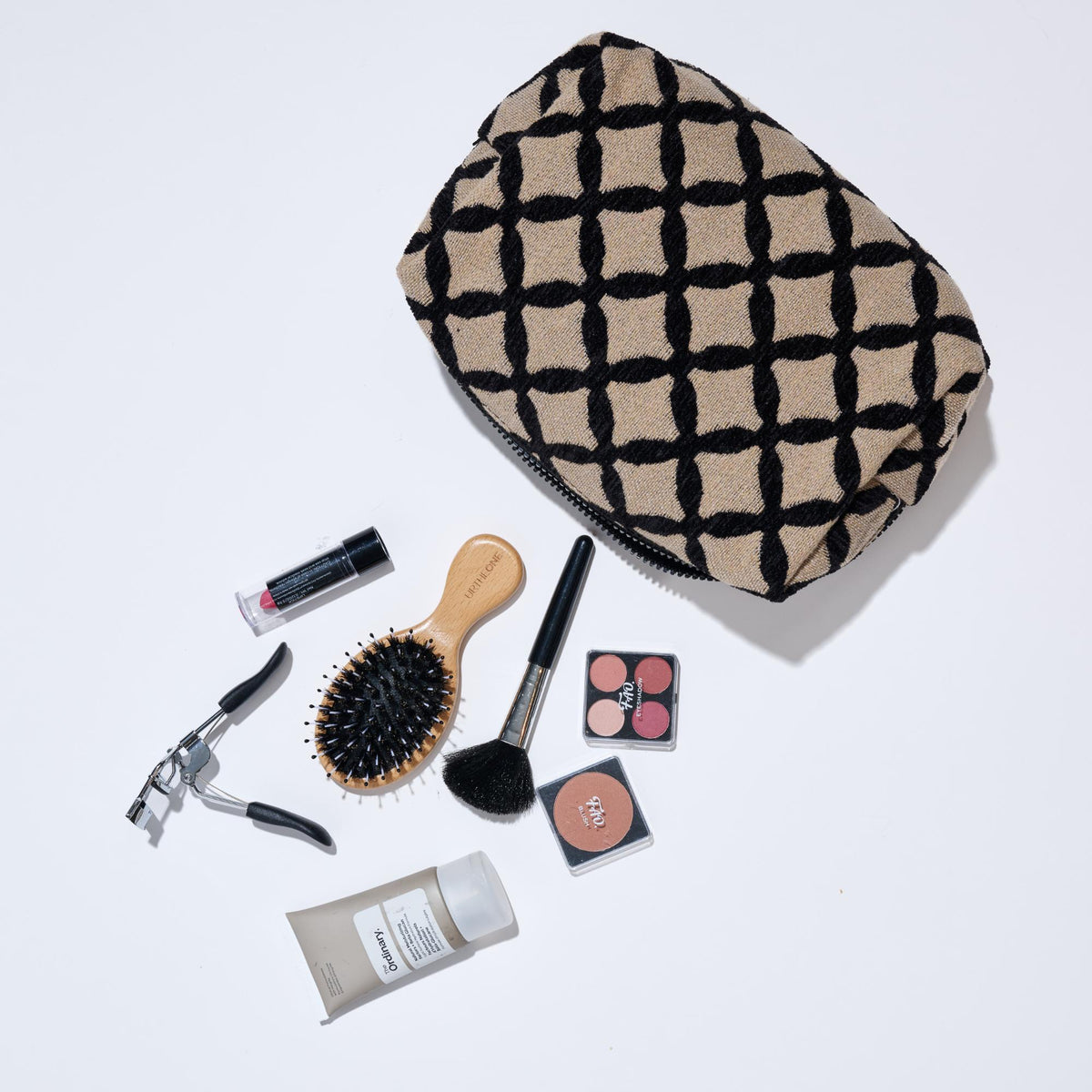 Woman wearing Natural Black Urban Essentials Marrakesh Cosmetic & Travel Organizer Pouch 840611197818 View 2 | Natural Black