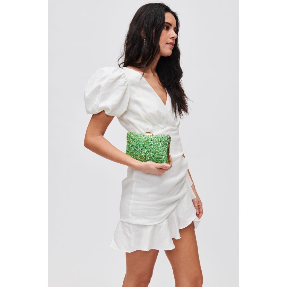 Woman wearing Green Urban Expressions Shelley Evening Bag 840611118233 View 1 | Green