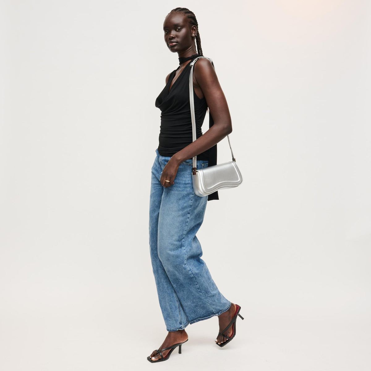 Woman wearing Silver Urban Expressions Max Shoulder Bag 840504208447 View 2 | Silver