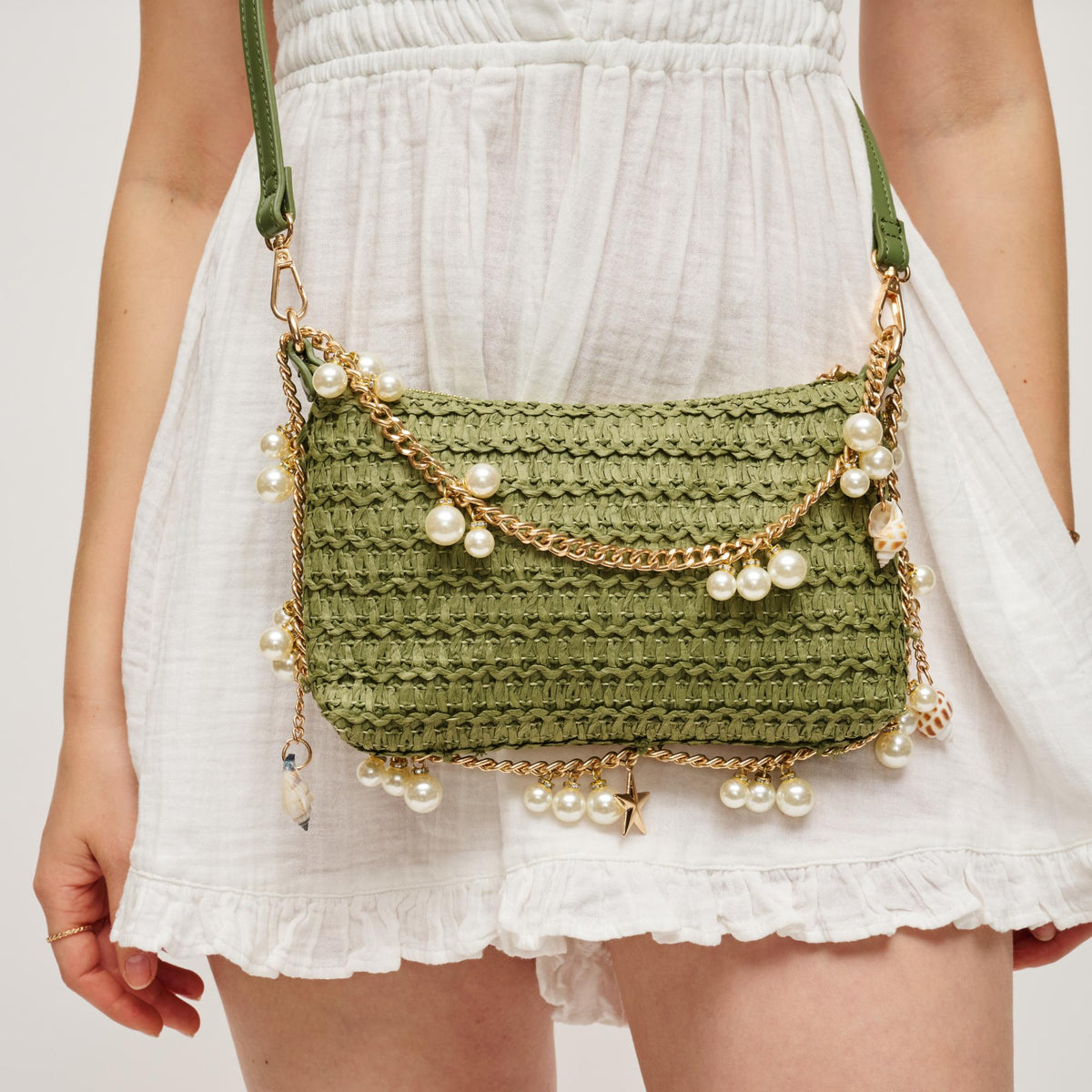 Woman wearing Sage Urban Expressions Steph Evening Bag 840504207891 View 2 | Sage