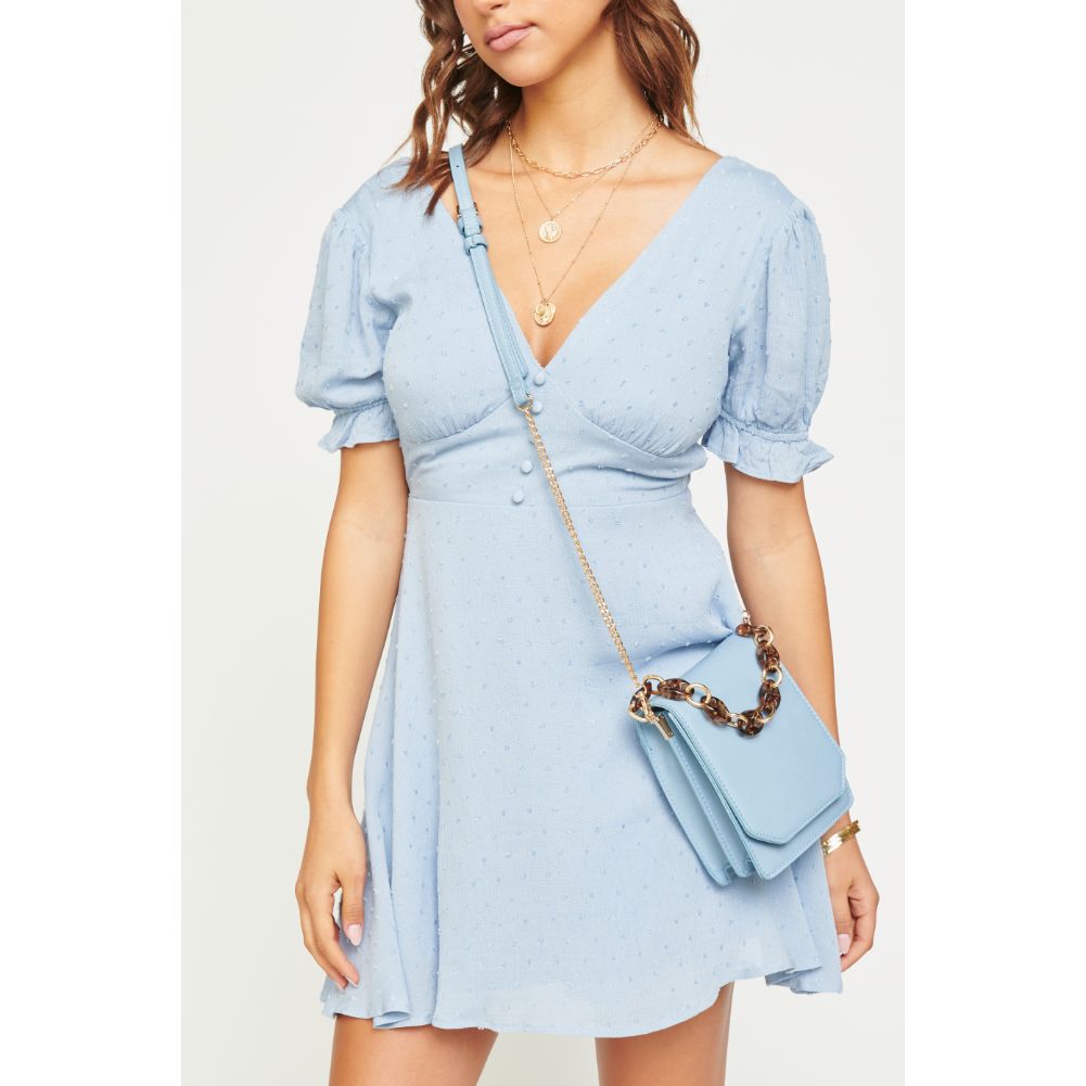 Woman wearing Powder Blue Urban Expressions Bobbie Crossbody 840611169945 View 1 | Powder Blue