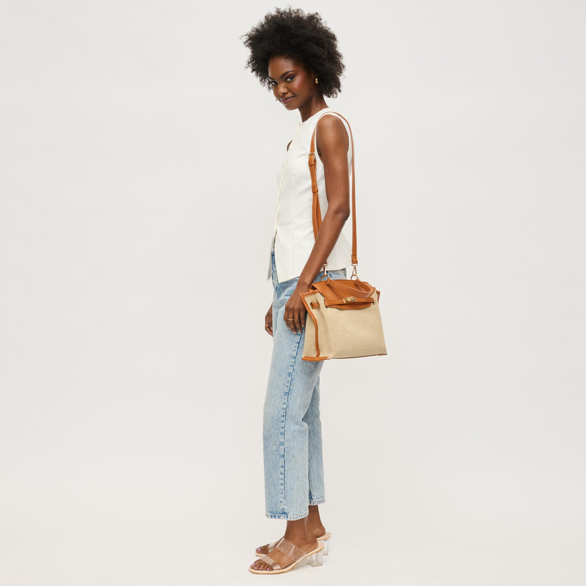 Woman wearing Natural Tan Urban Expressions Yoana Satchel 840611152800 View 4 | Natural Tan