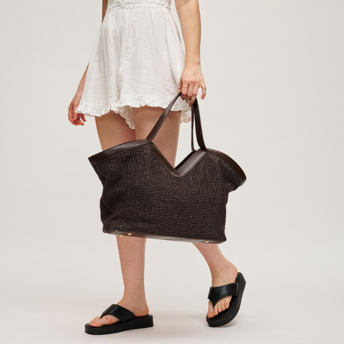 Woman wearing Chocolate Urban Expressions Madelyn Tote 840504204197 View 2 | Chocolate