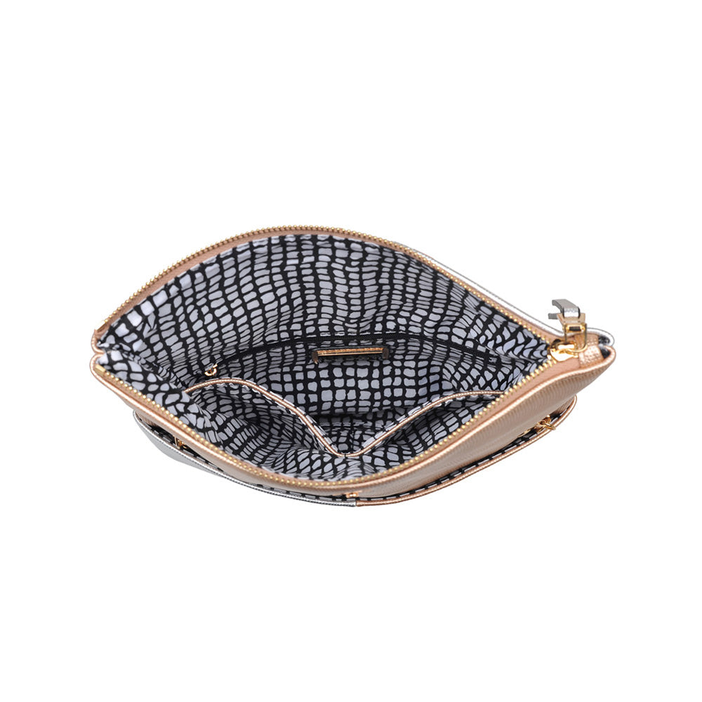 Woman wearing Rose Gold Silver Urban Expressions Soraya Clutch NA-840611146793 View 9 | Rose Gold Silver
