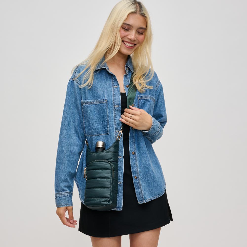 Woman wearing Hunter Green Urban Expressions Jace Crossbody 840611193551 View 1 | Hunter Green