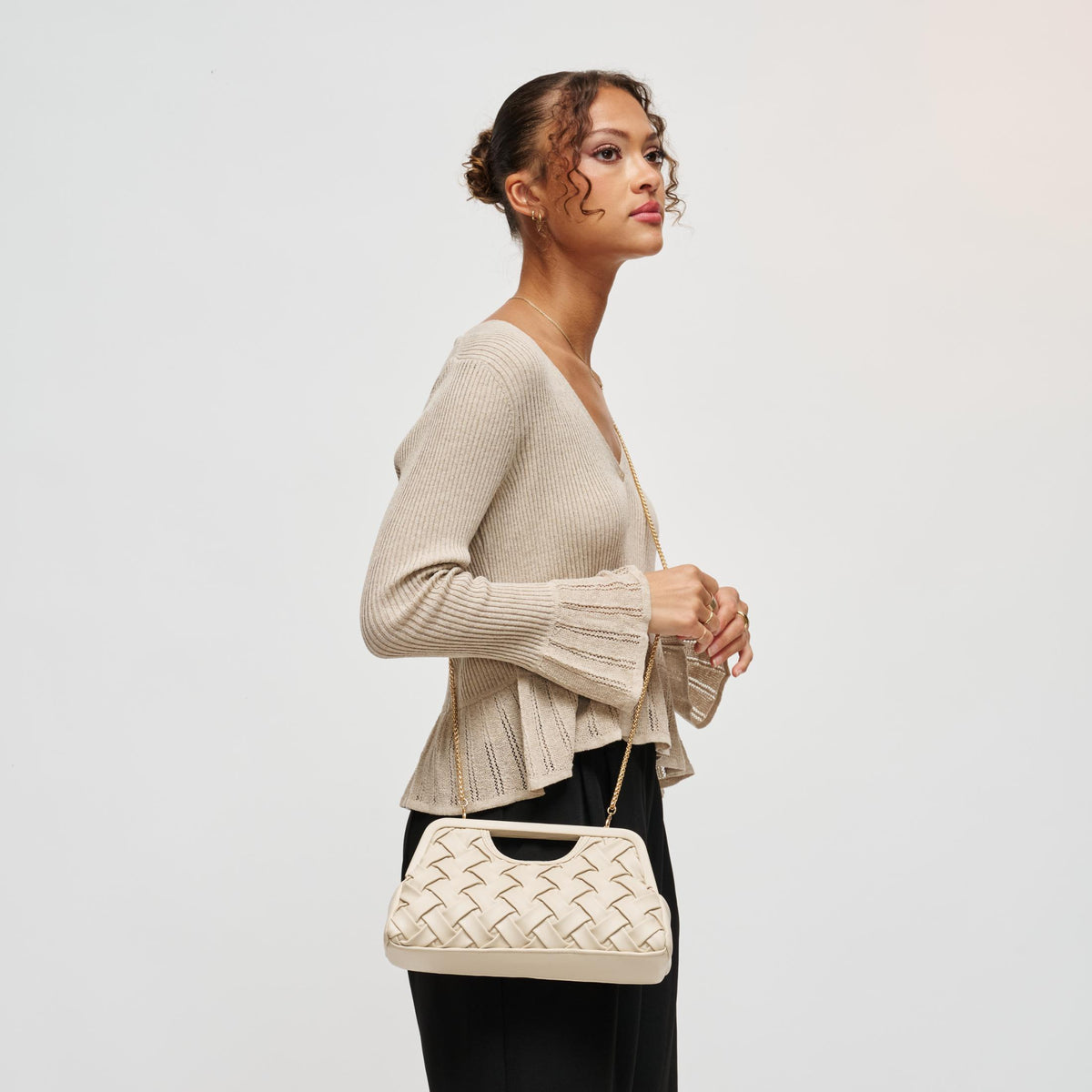 Woman wearing Cream Urban Expressions Alouette Clutch 840504211539 View 2 | Cream
