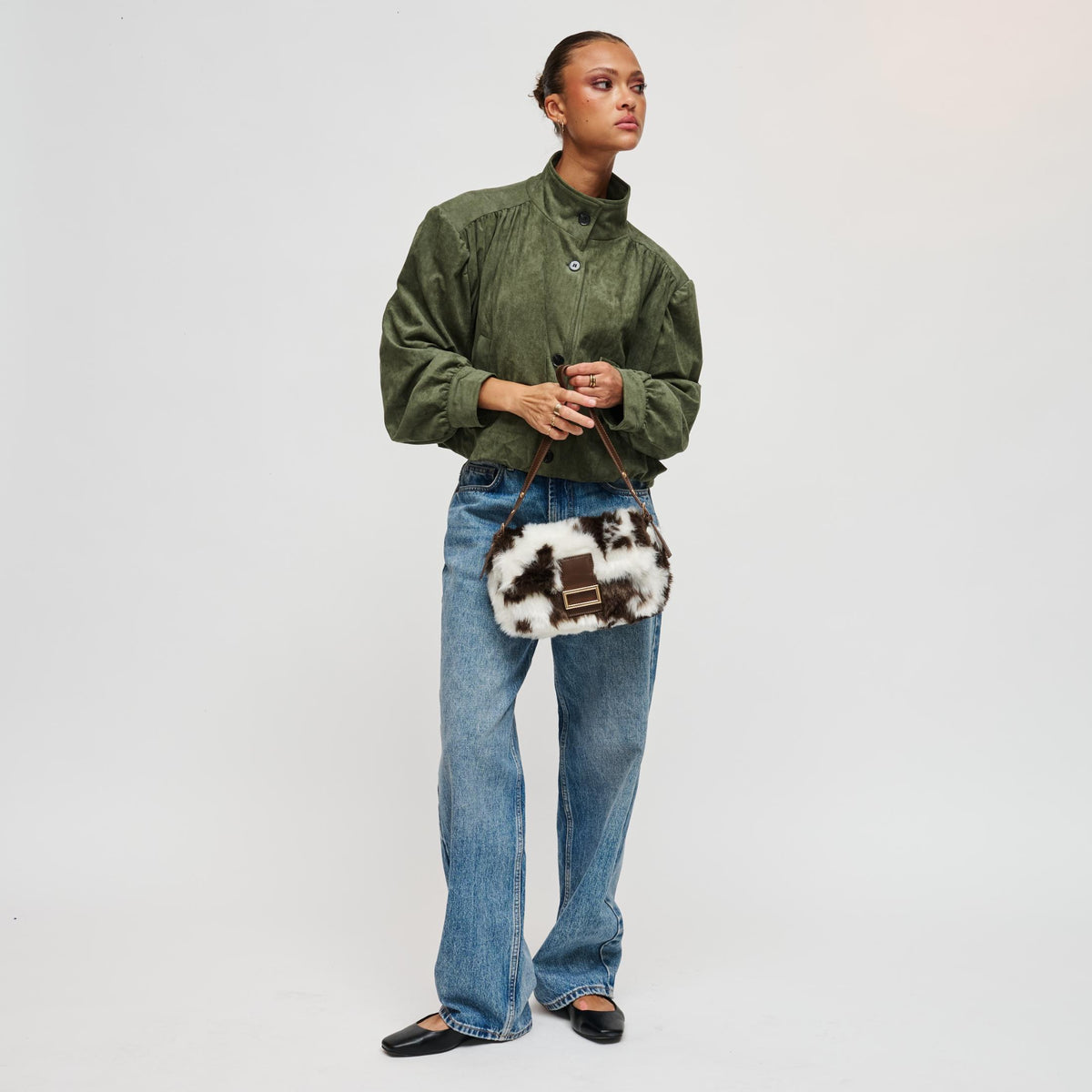 Woman wearing Cow Urban Expressions Beverly - Faux Fur Crossbody 840504212468 View 4 | Cow