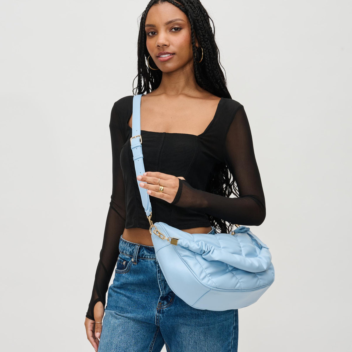 Woman wearing Sky Blue Urban Expressions Whitney Crossbody 840611130594 View 3 | Sky Blue