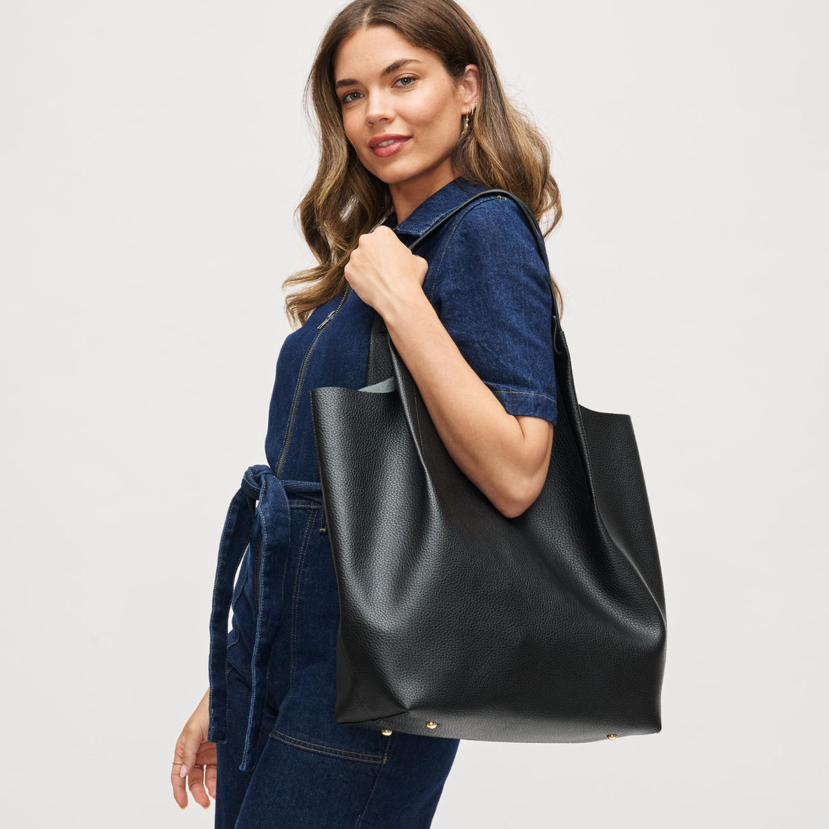 Woman wearing Black Urban Expressions Maeve Tote 840611198877 View 2 | Black