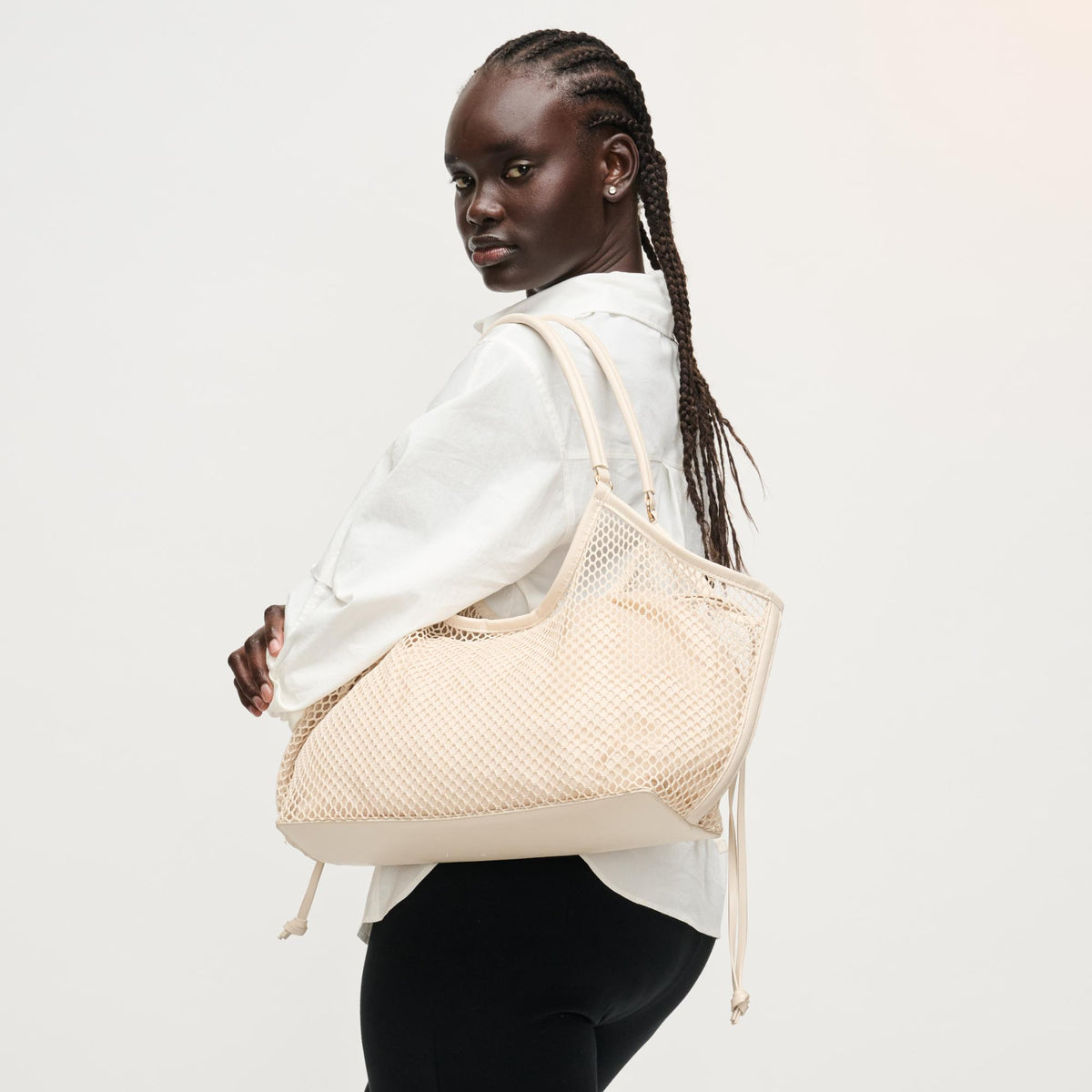 Woman wearing Ivory Urban Expressions Easton Tote 840504205194 View 2 | Ivory