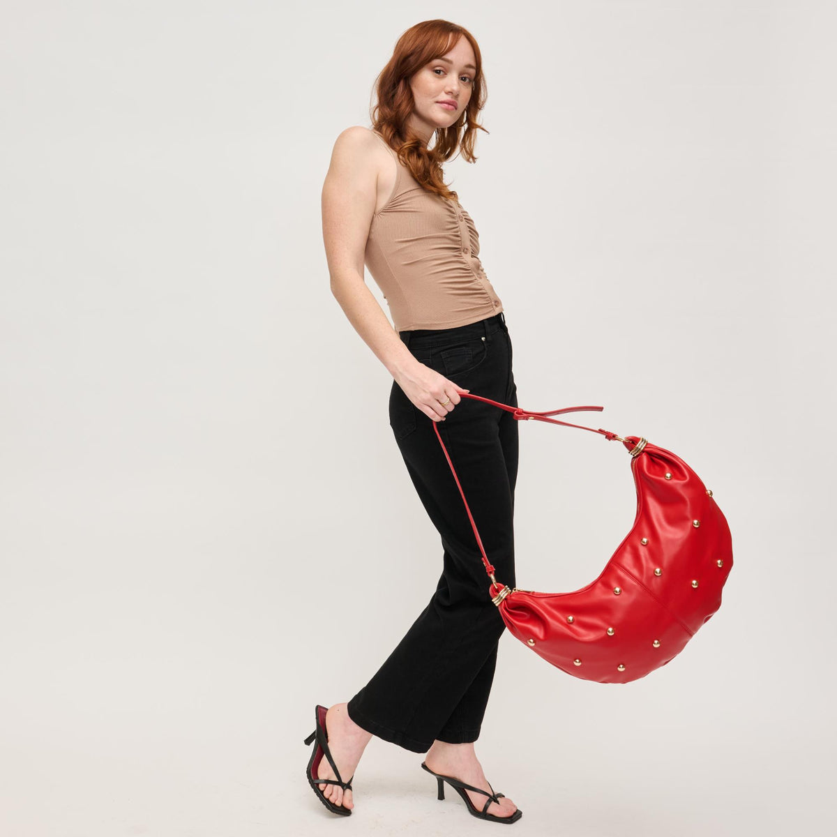 Woman wearing Red Urban Expressions Bianca Hobo 840611151155 View 3 | Red