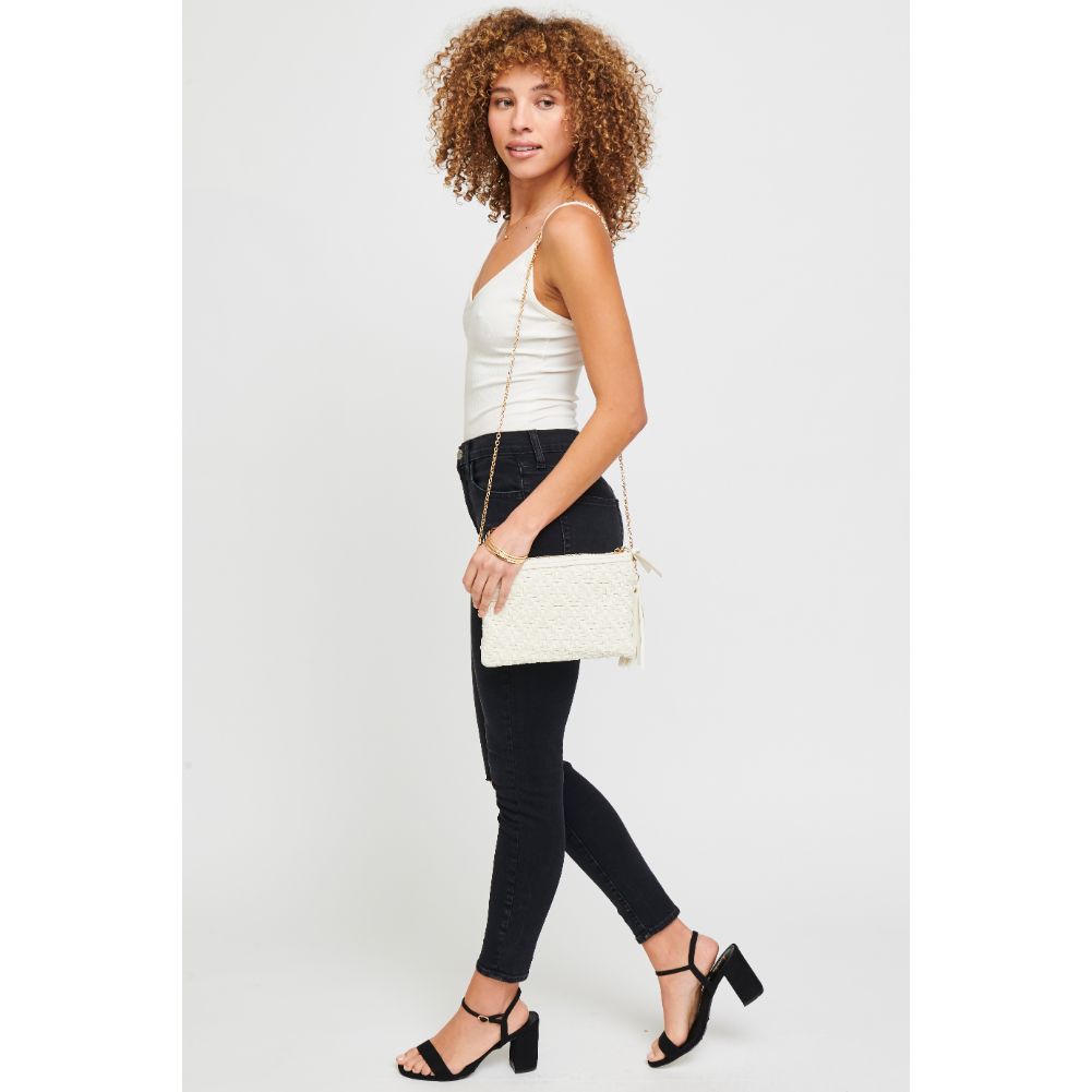 Woman wearing Ivory Urban Expressions Jess Clutch 840611172501 View 4 | Ivory