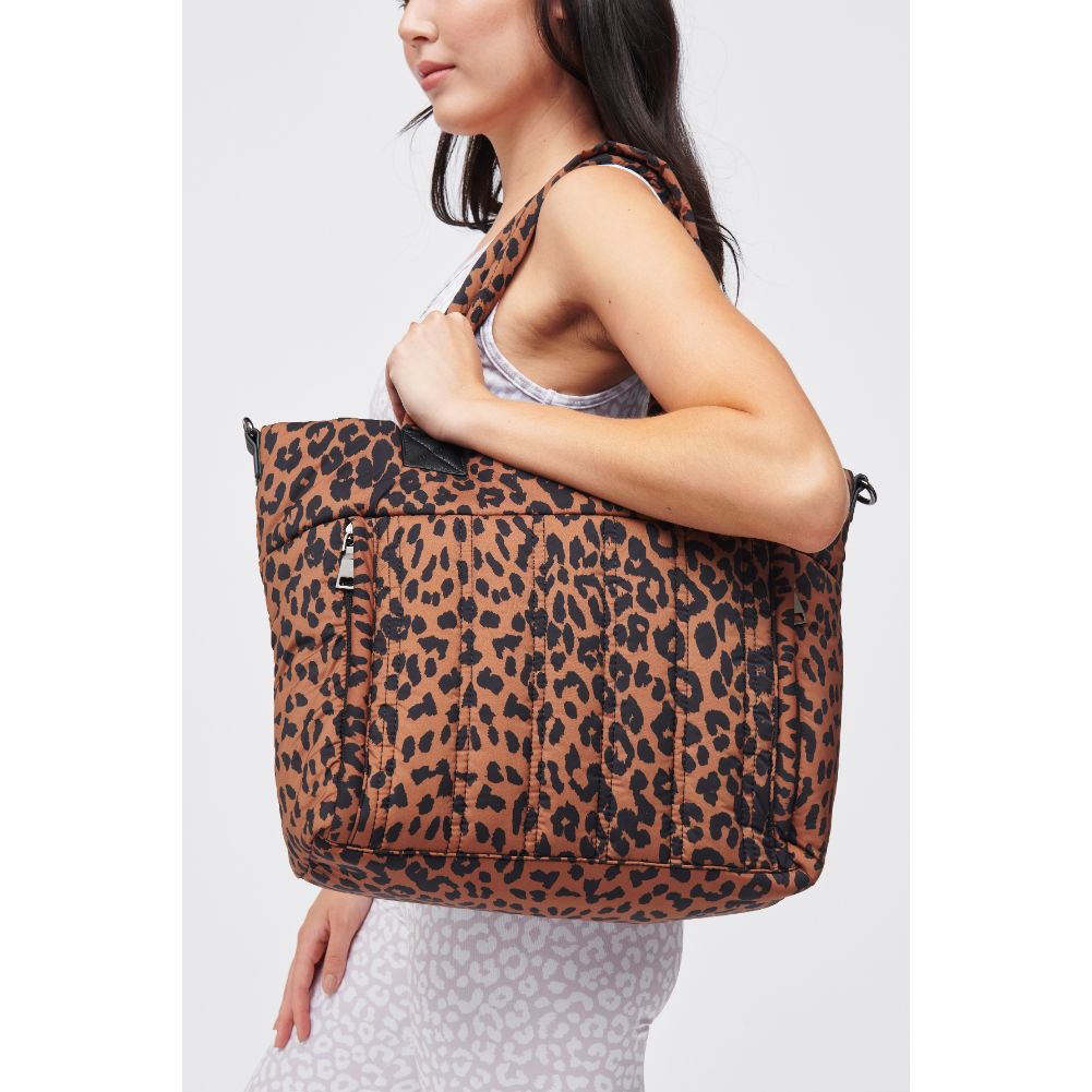 Woman wearing Leopard Urban Expressions Ellis Tote 840611183224 View 2 | Leopard