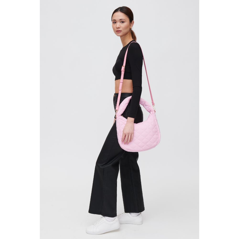 Woman wearing Rose Urban Expressions Sonoma - Quilted Nylon Hobo 840611118479 View 3 | Rose
