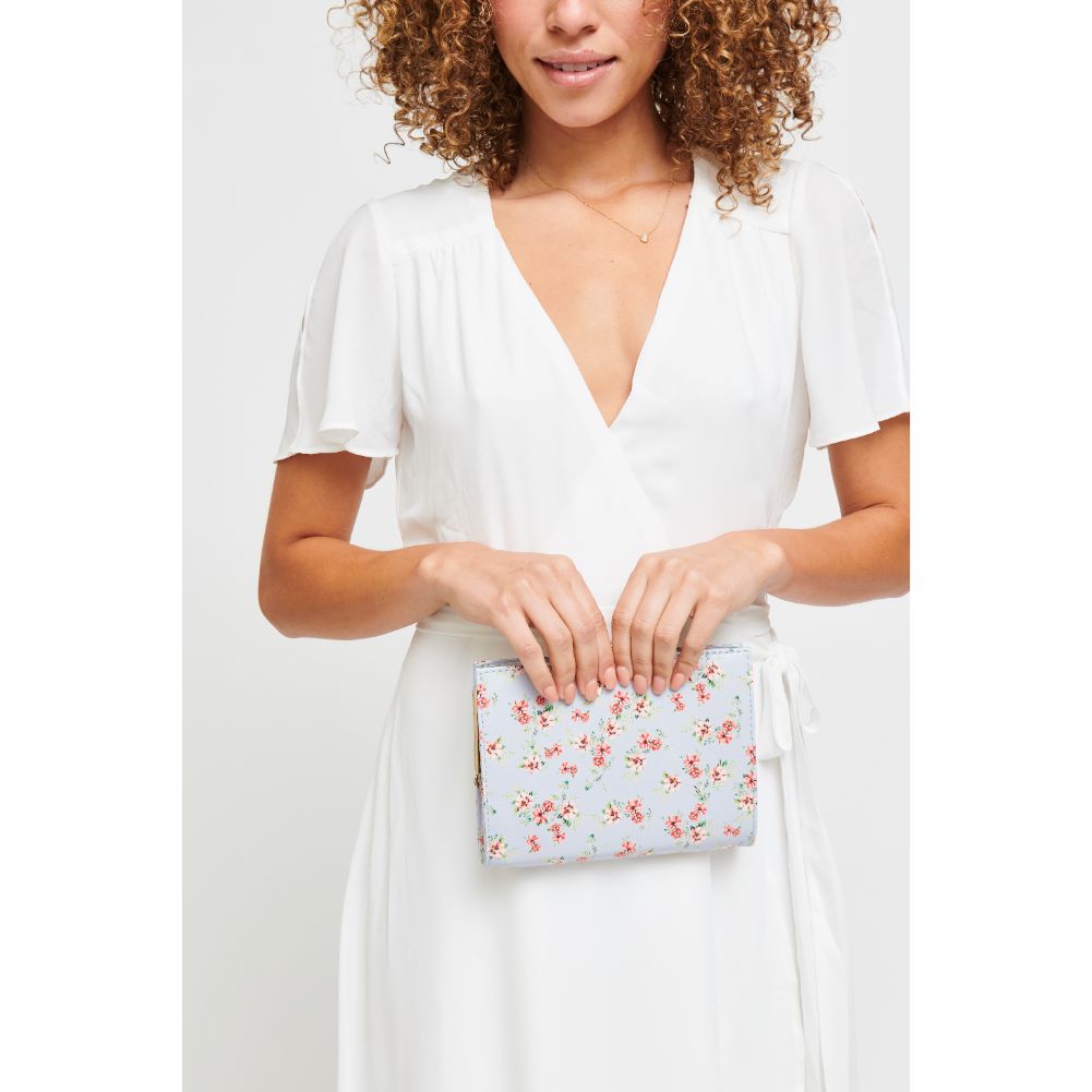 Woman wearing Powder Blue Urban Expressions Elijah - Floral Clutch 840611181466 View 3 | Powder Blue