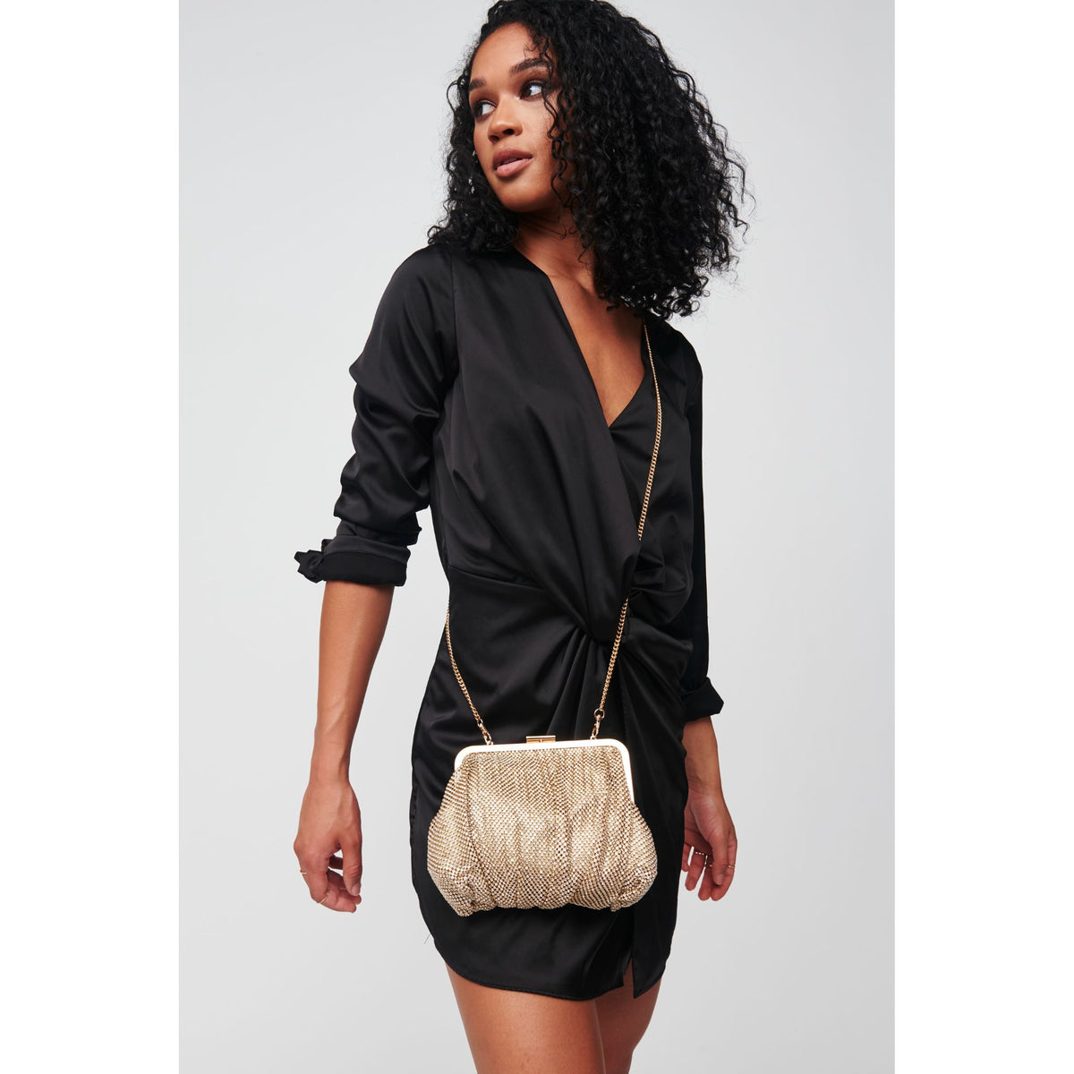 Woman wearing Gold Urban Expressions Margaret Evening Bag 818209012751 View 2 | Gold