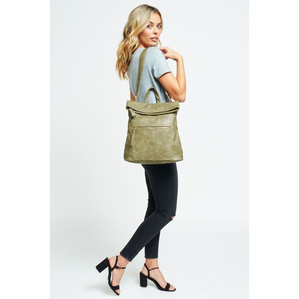 Woman wearing Sage Urban Expressions Lennon Backpack 840611176561 View 2 | Sage