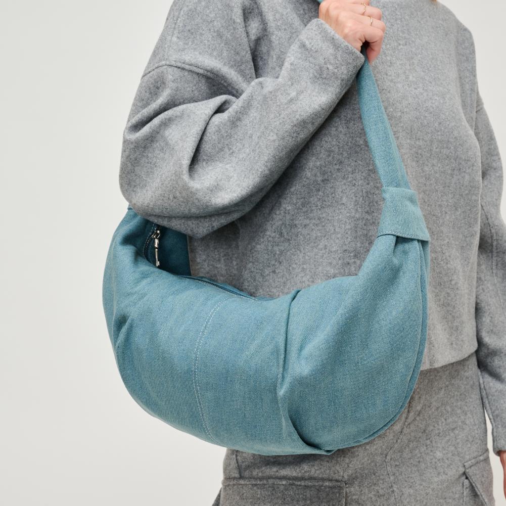 Woman wearing Denim Urban Expressions Danni Hobo 840611128843 View 1 | Denim