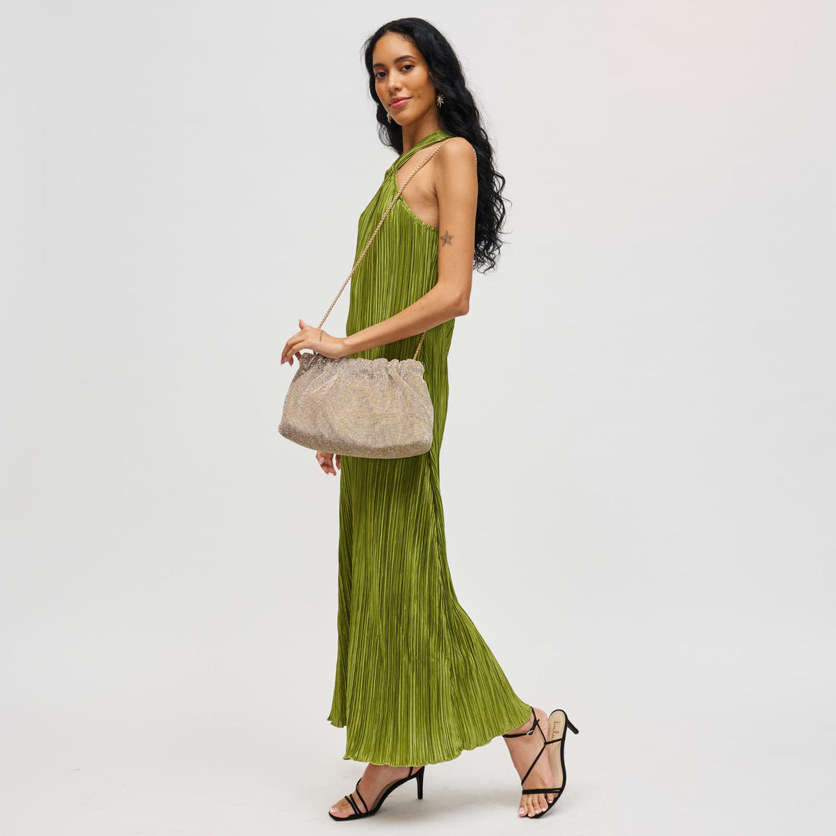 Woman wearing Gold Urban Expressions Hazel Clutch 840504200717 View 3 | Gold
