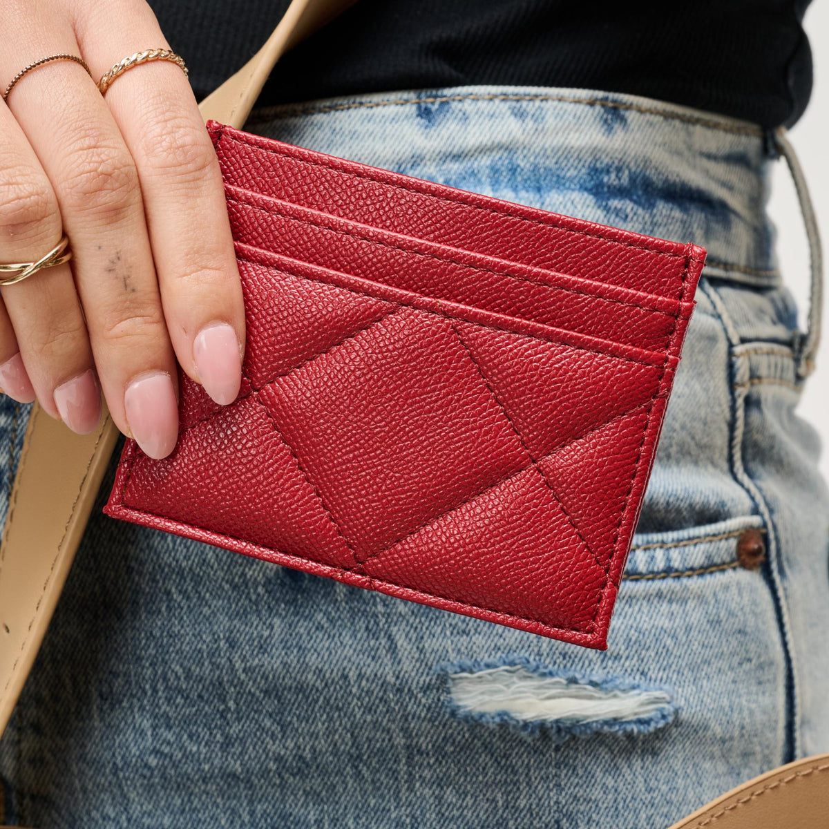 Woman wearing Red Urban Expressions Lainey Card Holder 840504203909 View 2 | Red