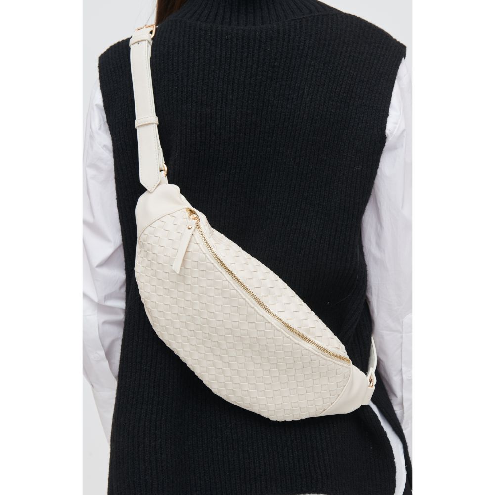 Woman wearing Ivory Urban Expressions Theos Belt Bag 840611107343 View 4 | Ivory