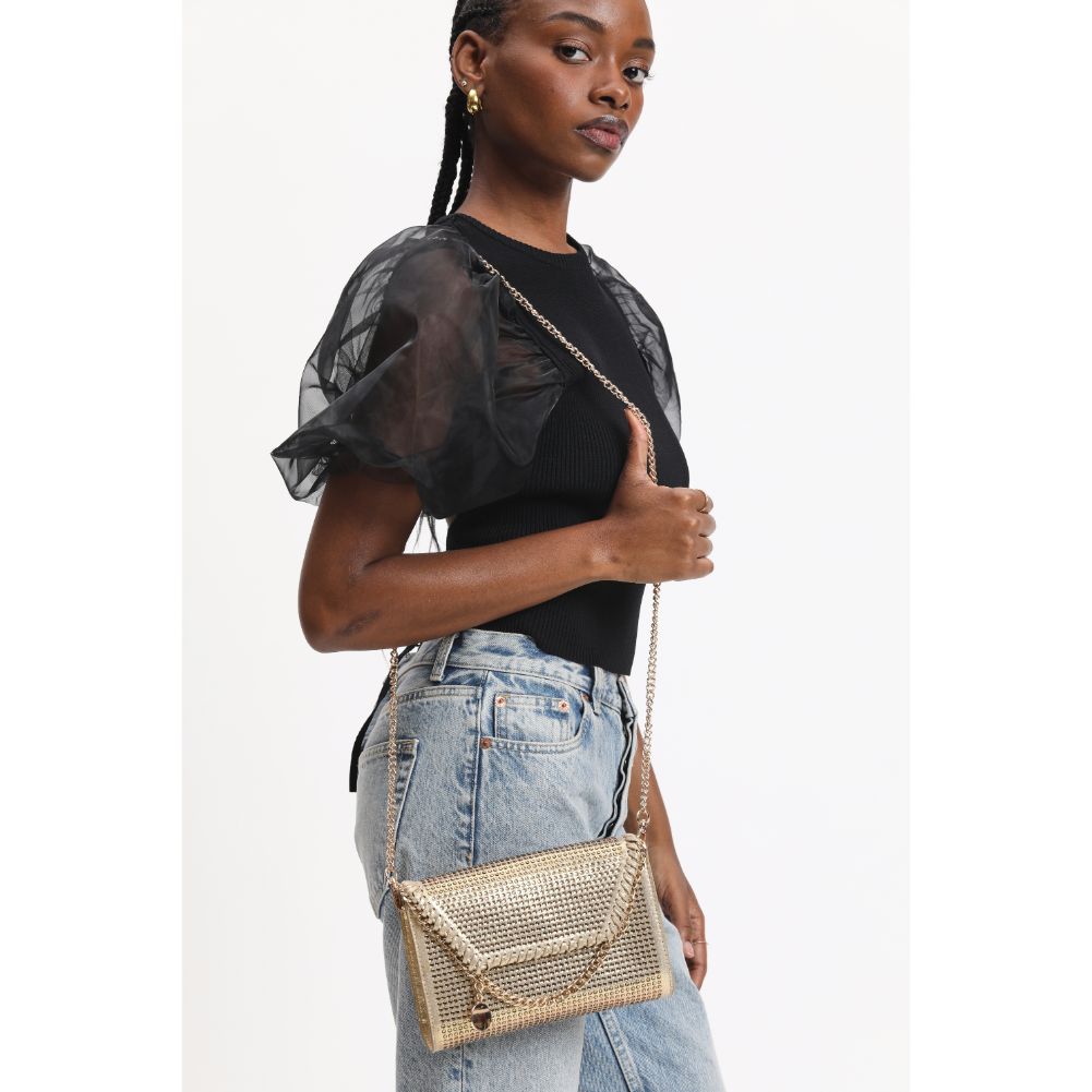 Woman wearing Gold Urban Expressions Gloria Crossbody 840611120755 View 3 | Gold
