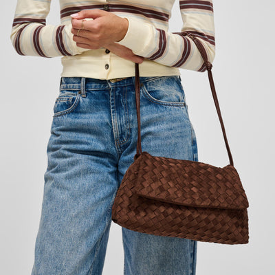 Woman wearing Chocolate Urban Expressions Salem Crossbody 840504214677 View 1 | Chocolate