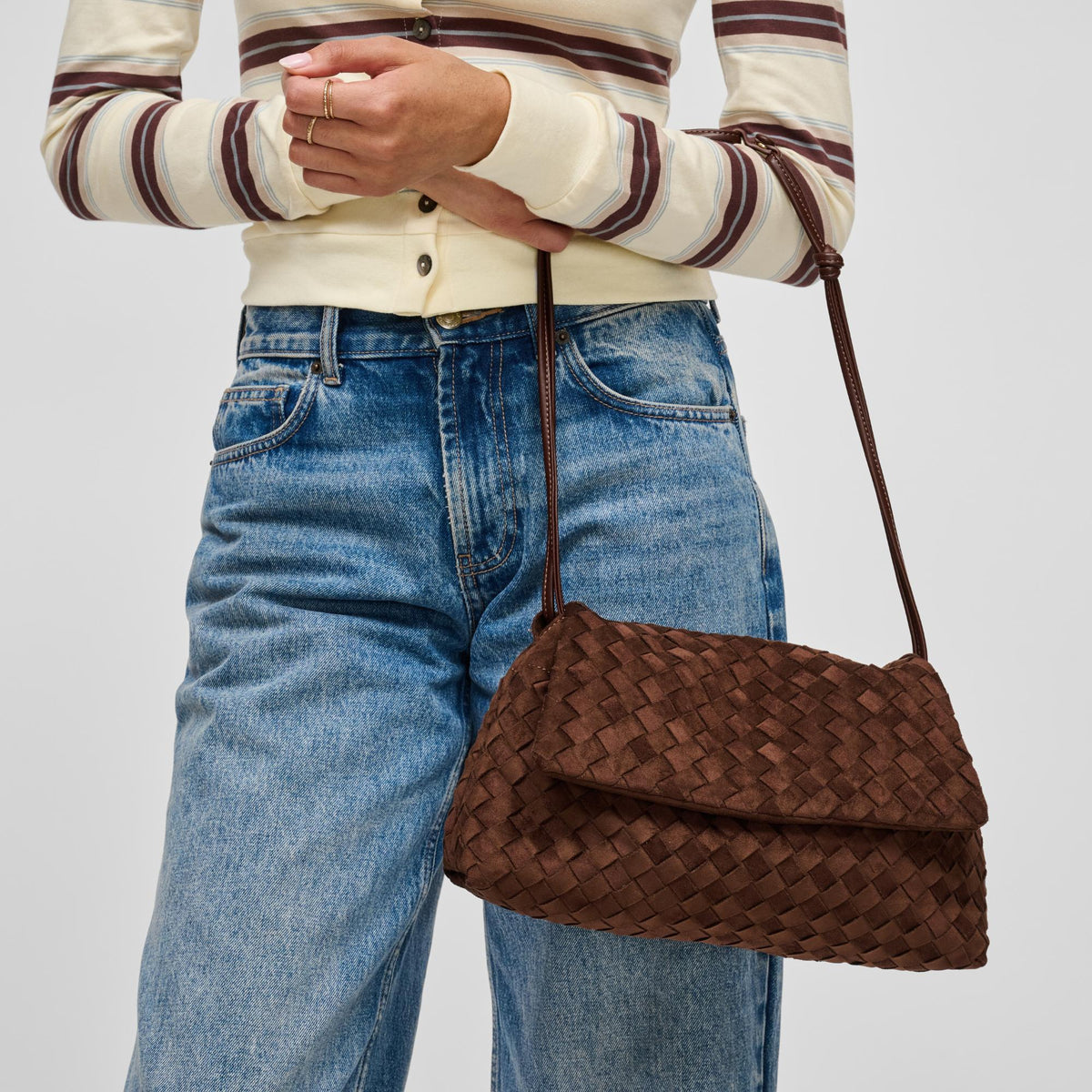 Woman wearing Chocolate Urban Expressions Salem Crossbody 840504214677 View 1 | Chocolate