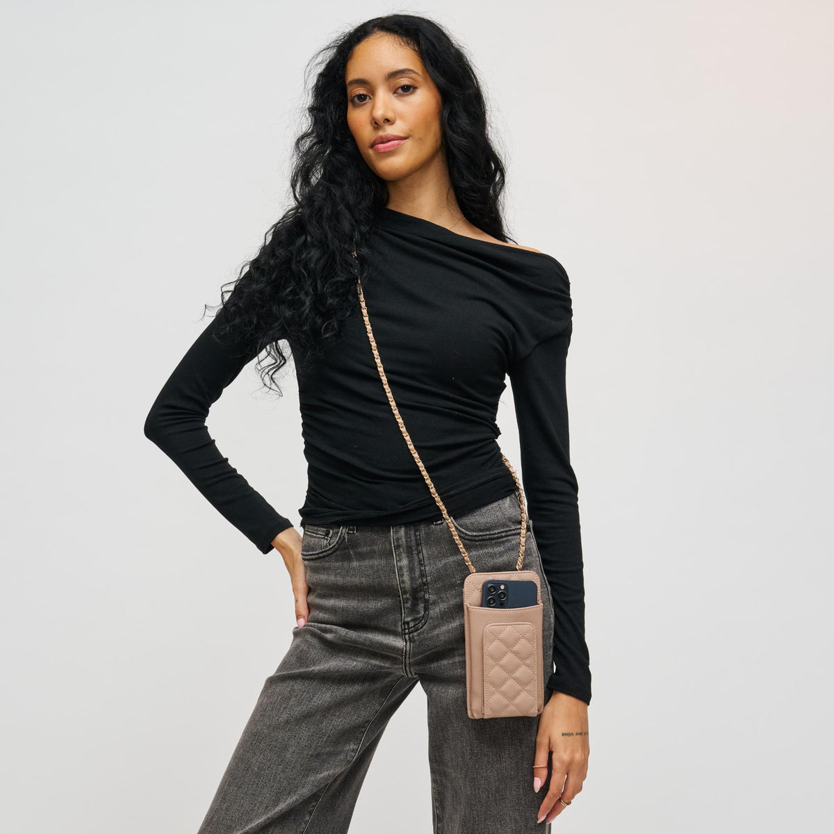 Woman wearing Natural Urban Expressions Brianna Cell Phone Crossbody 840504201363 View 1 | Natural
