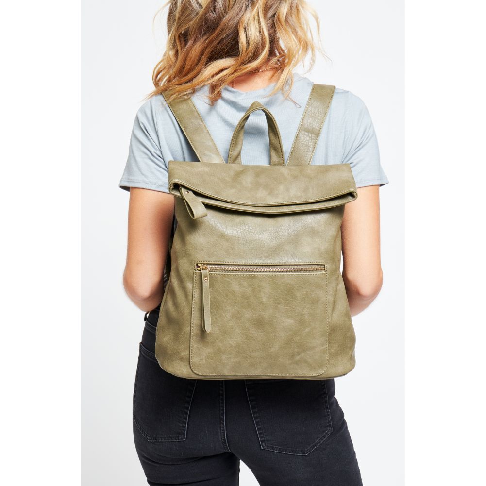 Woman wearing Sage Urban Expressions Lennon Backpack 840611176561 View 1 | Sage