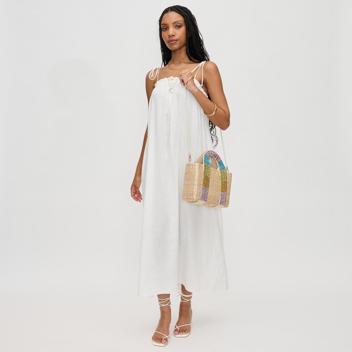 Woman wearing Natural Multi Urban Expressions Mahdi Crossbody 840611144485 View 4 | Natural Multi