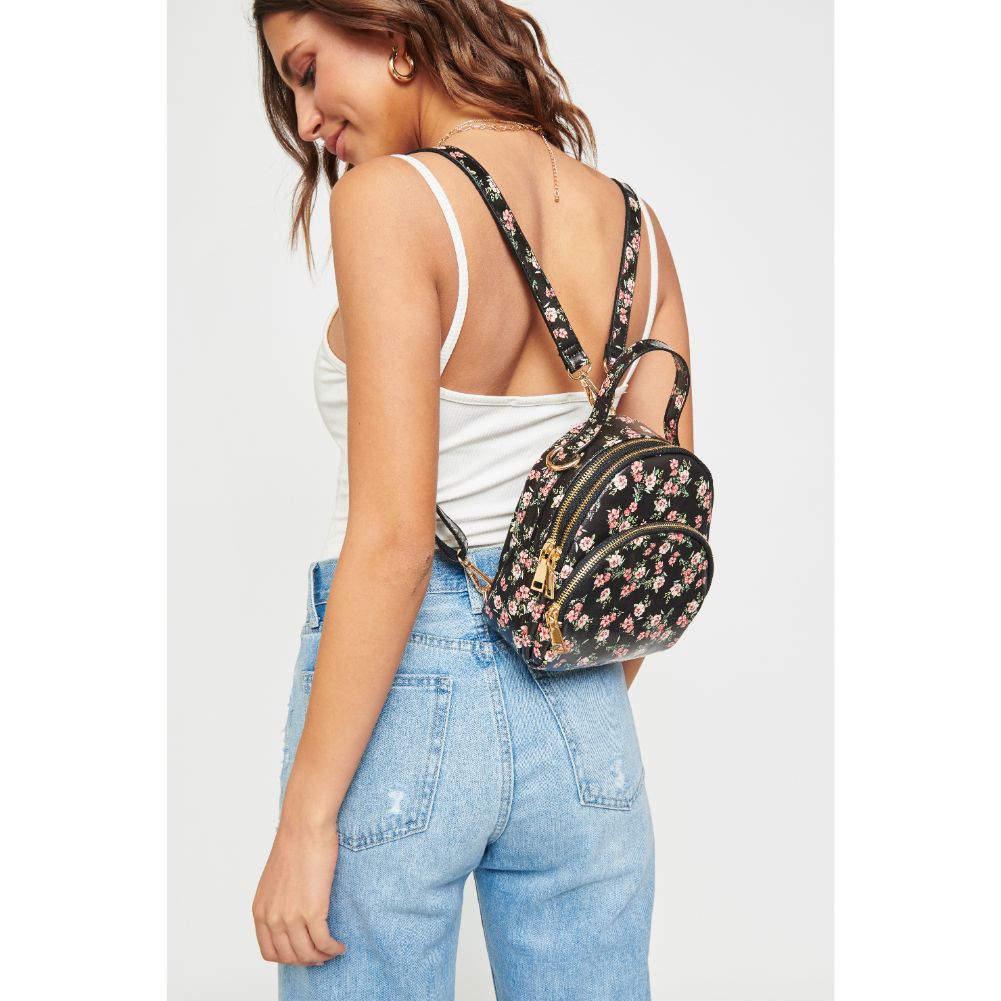 Woman wearing Black Urban Expressions Nichole Floral Backpack 840611181190 View 2 | Black
