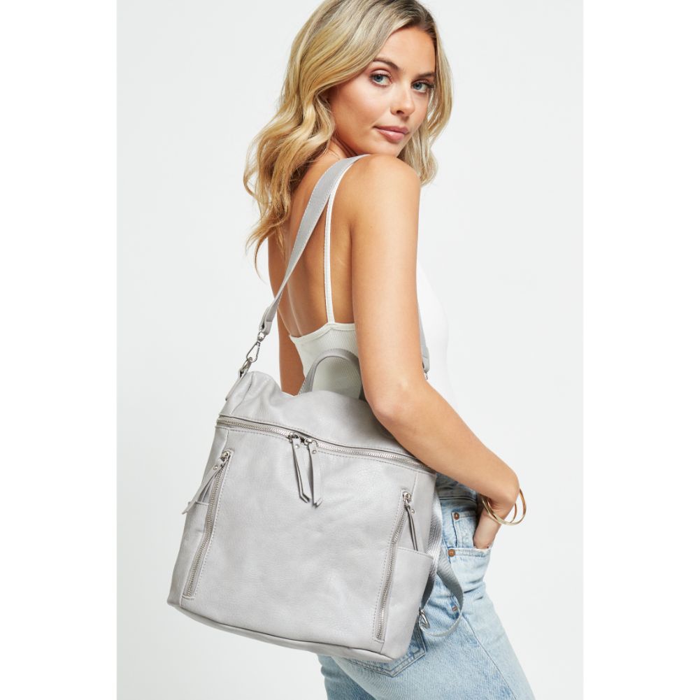 Woman wearing Grey Urban Expressions Jefferson Backpack 840611179753 View 3 | Grey