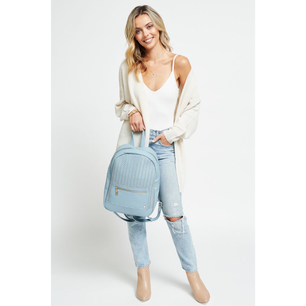 Woman wearing Sky Blue Urban Expressions Becca Backpack 840611178732 View 3 | Sky Blue