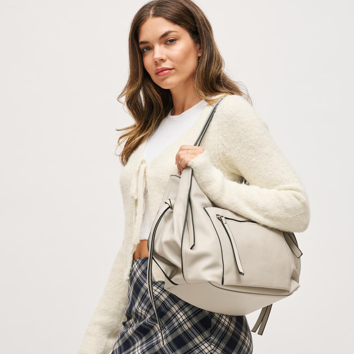 Woman wearing Grey Urban Expressions Etta Hobo 840504200359 View 2 | Grey
