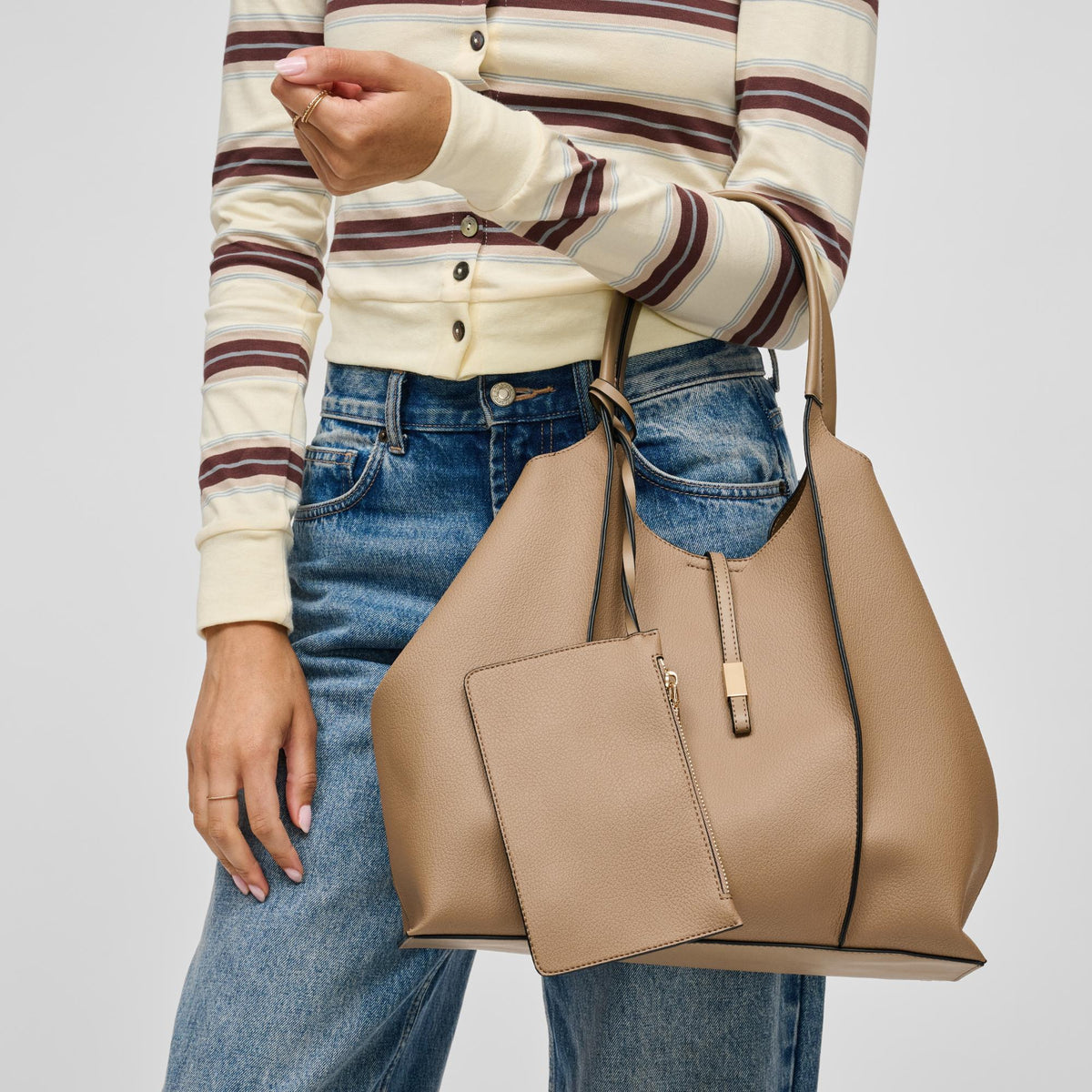 Woman wearing Cognac Urban Expressions Woody Tote 840504214776 View 1 | Cognac